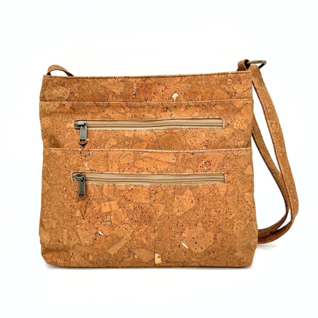 Front view of Molten Tobacco Cork Crossbody with Large Slip Pocket from Texas Cork Company