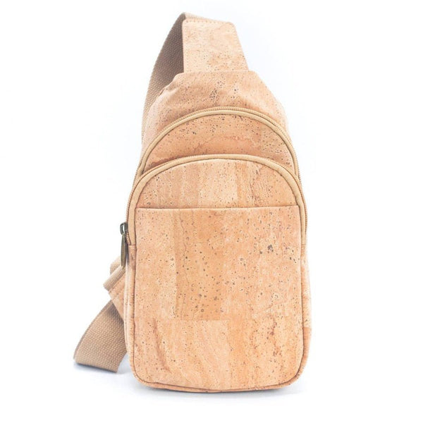 Front view of Natural Cork Chest Bag from Texas Cork Company