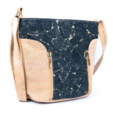 Front and side view of Black Molten Eco-Friendly Cork Purse with Stylish Vertical Front Zippers  from Texas Cork Company