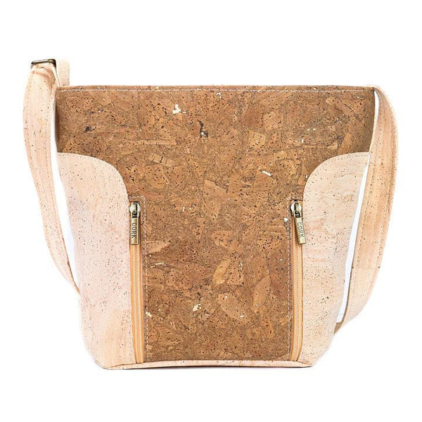 Front view of Tobacco & Gold Eco-Friendly Cork Purse with Stylish Vertical Front Zippers from Texas Cork Company