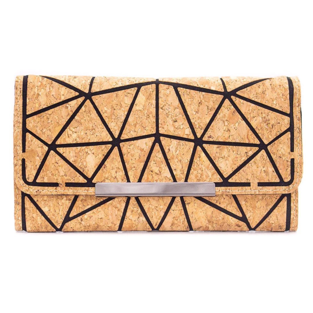 Front of Trifold Geometric Cork Wallet for Women from Texas Cork Company