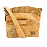Front view of Dallas Triple Zip Cork Crossbody in Bright Grey