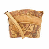 Front view of Dallas Triple Zip Cork Crossbody in Camaleon