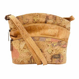 Front view of Dallas Triple Zip Cork Crossbody in Flamingo