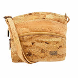 Front view of Dallas Triple Zip Cork Crossbody in Gold