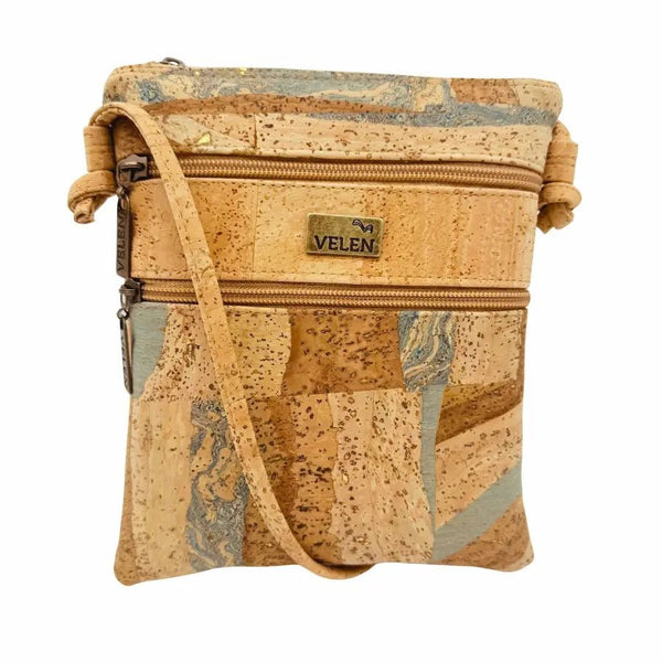 Charleston Cork Triple Zip Crossbody Bag front in Earth Sea