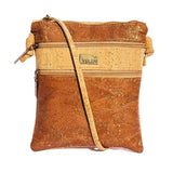 Charleston Cork Triple Zip Crossbody Bag front in Brown Gold
