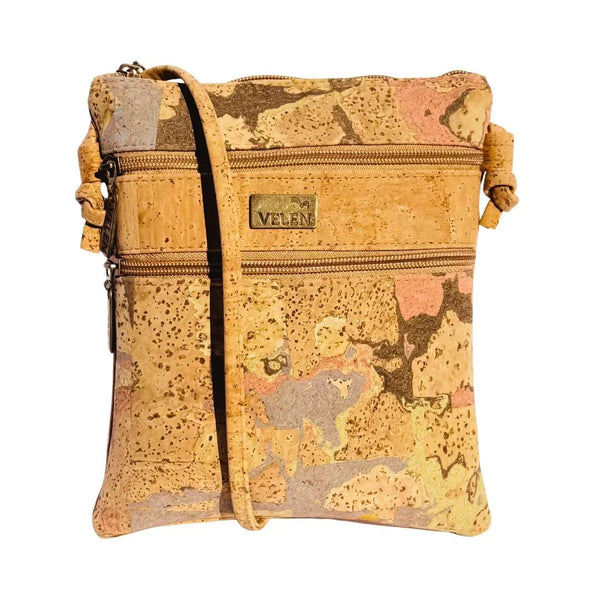 Charleston Cork Triple Zip Crossbody Bag front in Flamingo