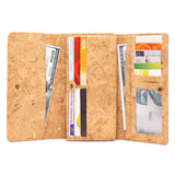 Fully open in use Molten Gold Trifold Cork Wallet for Women from Texas Cork Company