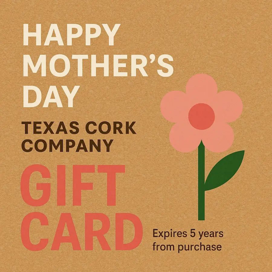 Mother's Day Gift Card with pink flower on cork background