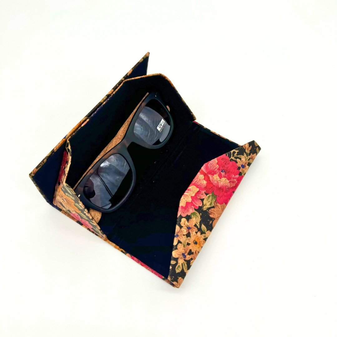 Glasses in a Patterned Cork Foldable Glasses Case from Texas Cork Company