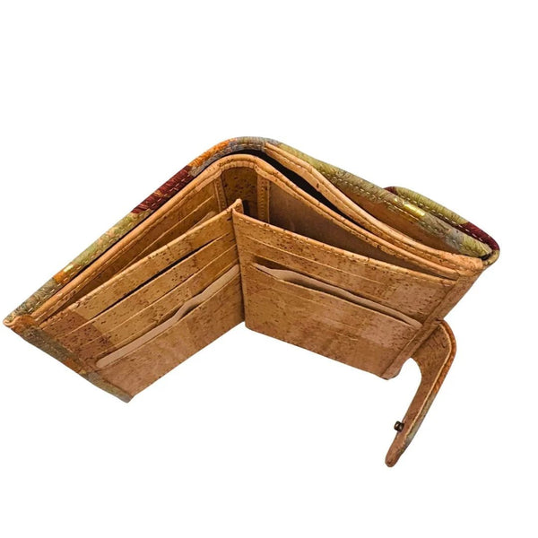 Top view Golden Gate Trifold Cork Wallet in Patchwork