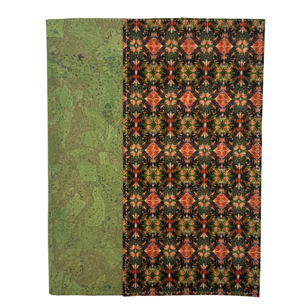 Cork Leather Tablet Cover - Large Refillable Legal Pad - Green with Kaleidoscope Right Border by Texas Cork Company