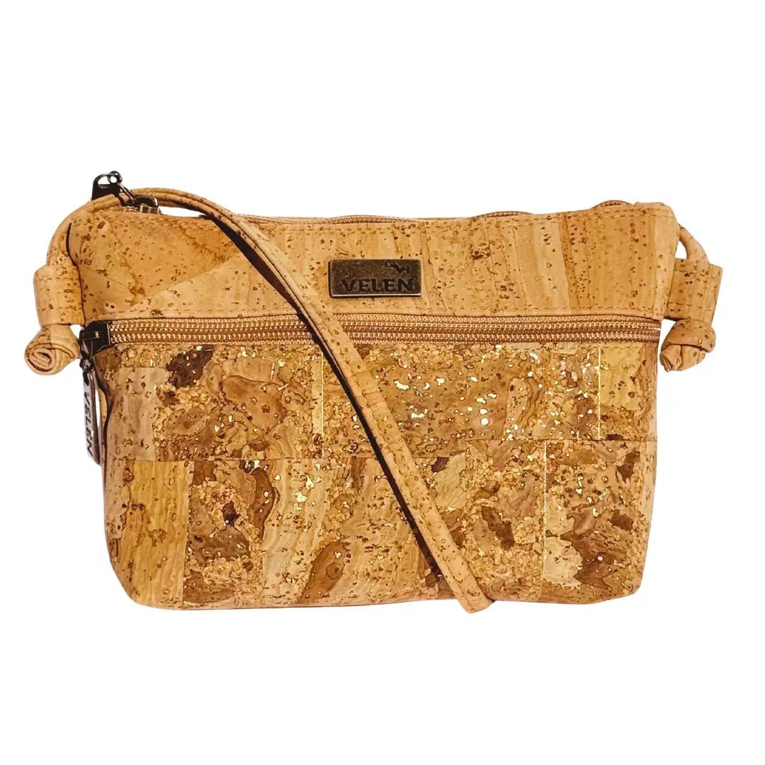 Helena Small Crossbody Cork Bag front in Gold