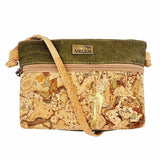 Helena Small Crossbody Cork Bag front in Olive Green and Roots. Back is Olive Green.