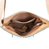 Inside pockets of Black Molten Eco-Friendly Cork Purse with Stylish Vertical Front Zippers from Texas Cork Company.