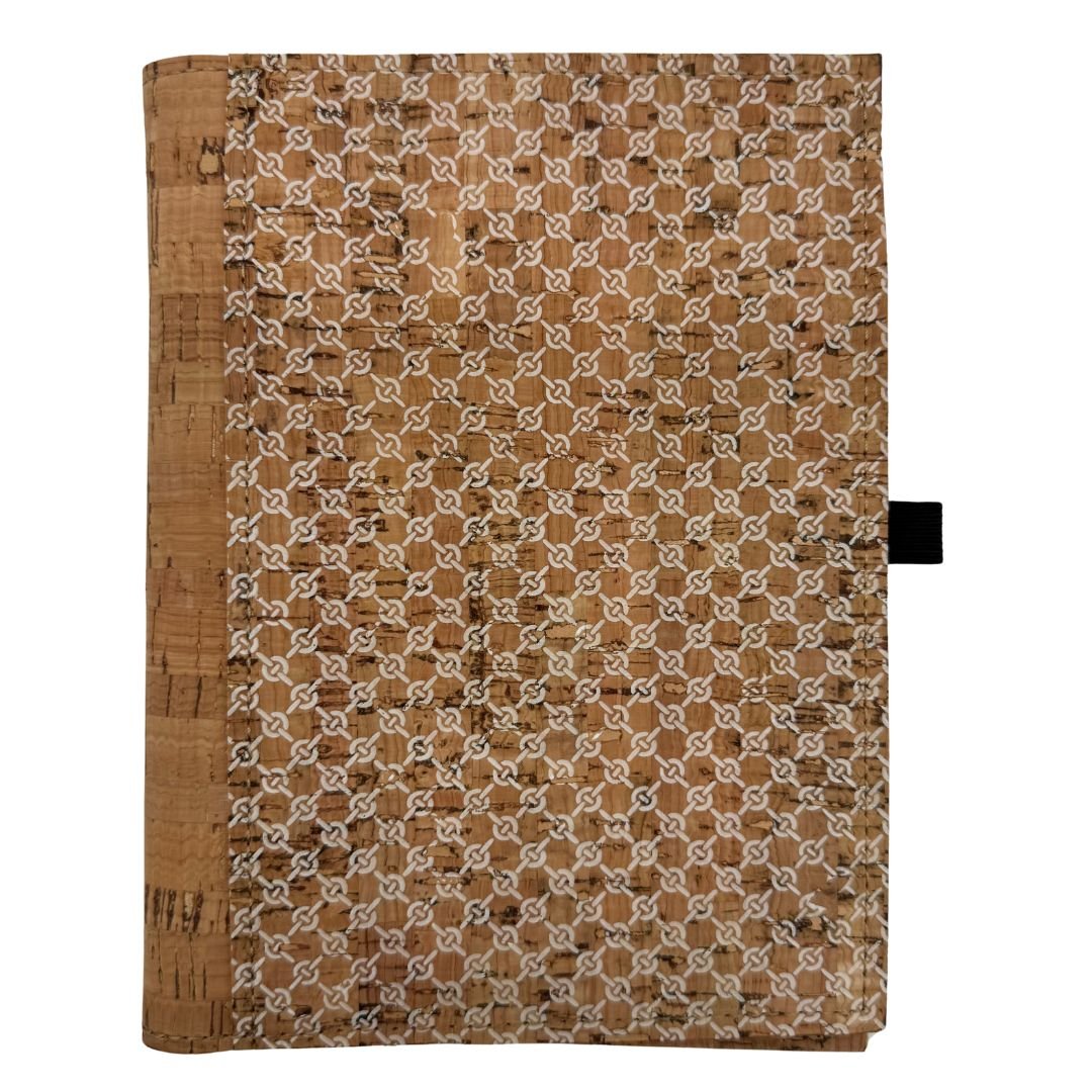 Cork Leather Notebook Cover - Rustic cork with white links right border