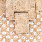 Detail stitching and cork patterns on Key West Cork Shoulder Tote in Daisy