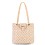 Front view of Key West cork shoulder tote with white daisy floral pattern