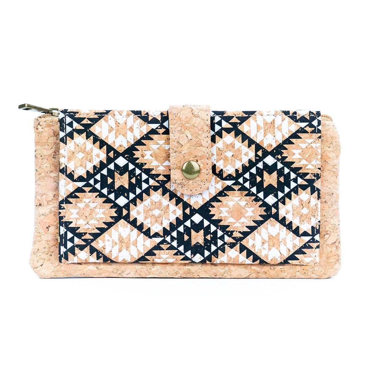 Ladies Slim Cork Card Wallets in Aztec on front from Texas Cork Company