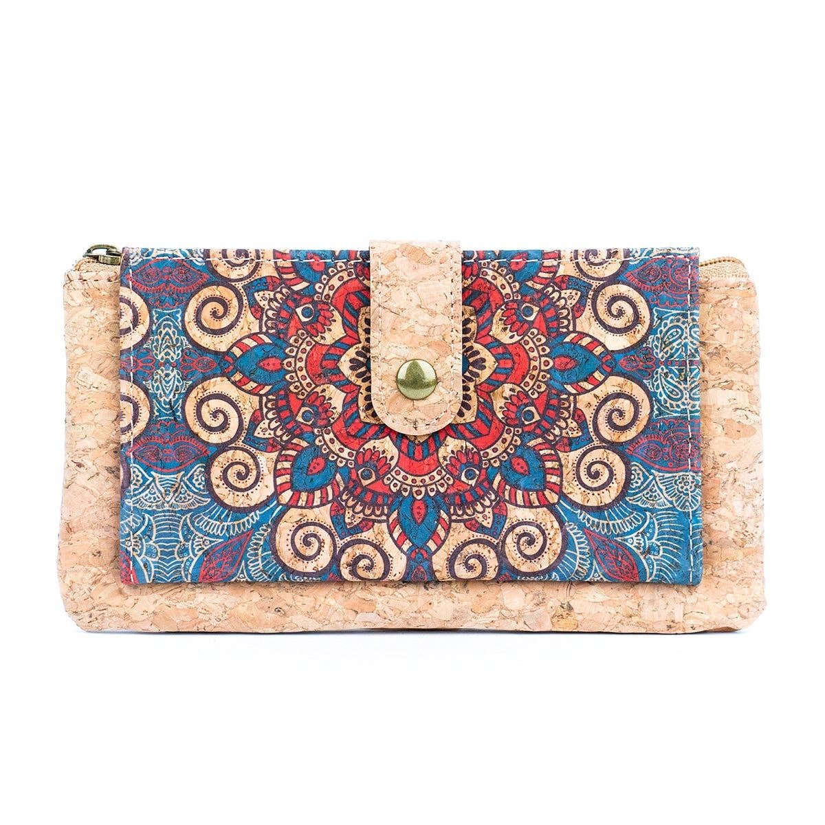 Ladies Slim Cork Card Wallets in Mandala on front from Texas Cork Company