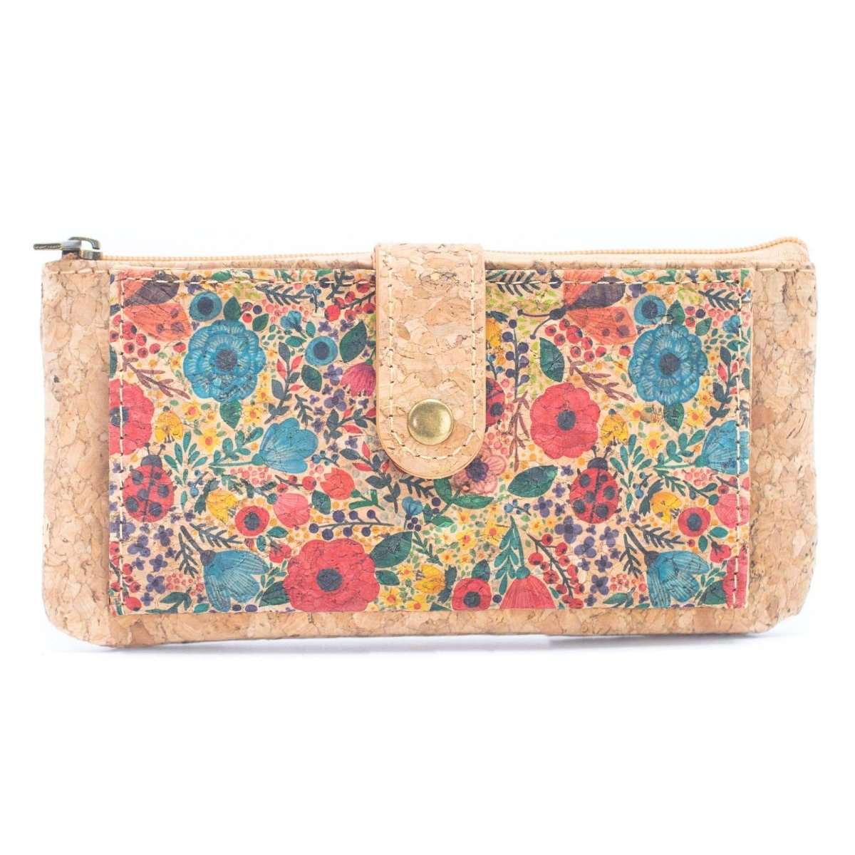 Ladies Slim Cork Card Wallets with wildflower design on front from Texas Cork Company