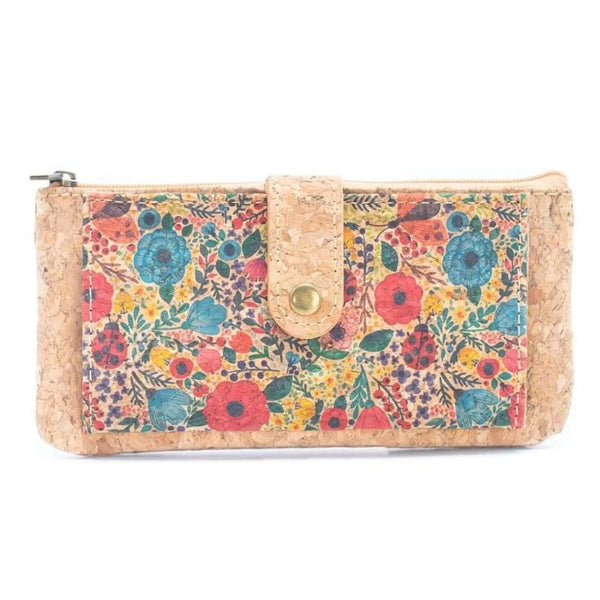 Ladies Slim Cork Card Wallets with wildflower design on front from Texas Cork Company