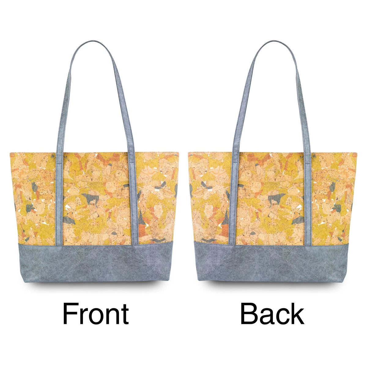 Front and back views of the Laguna Cork Panel Tote in Sunshine