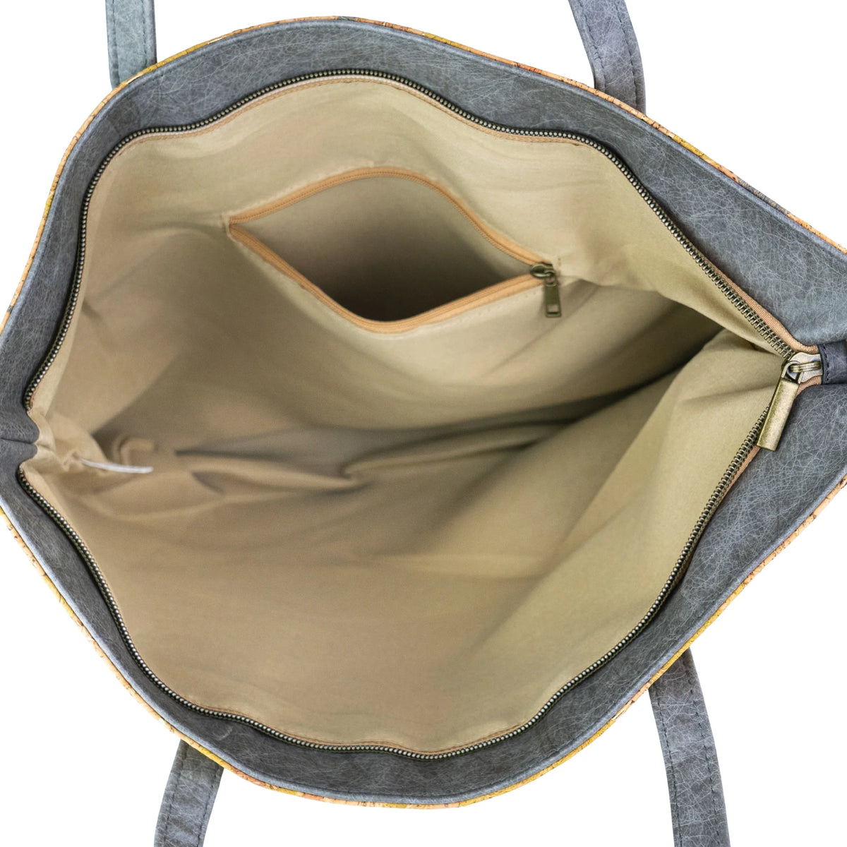 Interior of Laguna Sunshine tote with fabric lining and pocket
