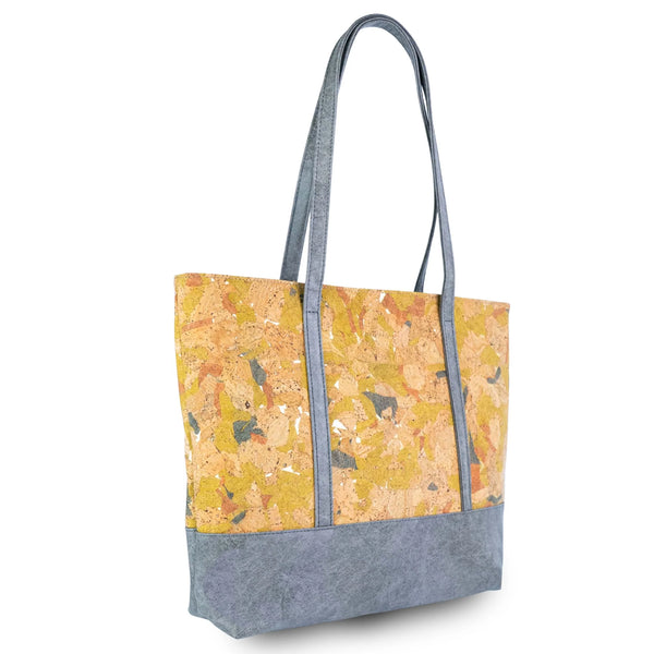 Side view of Laguna Sunshine tote showing slim profile and cork panel