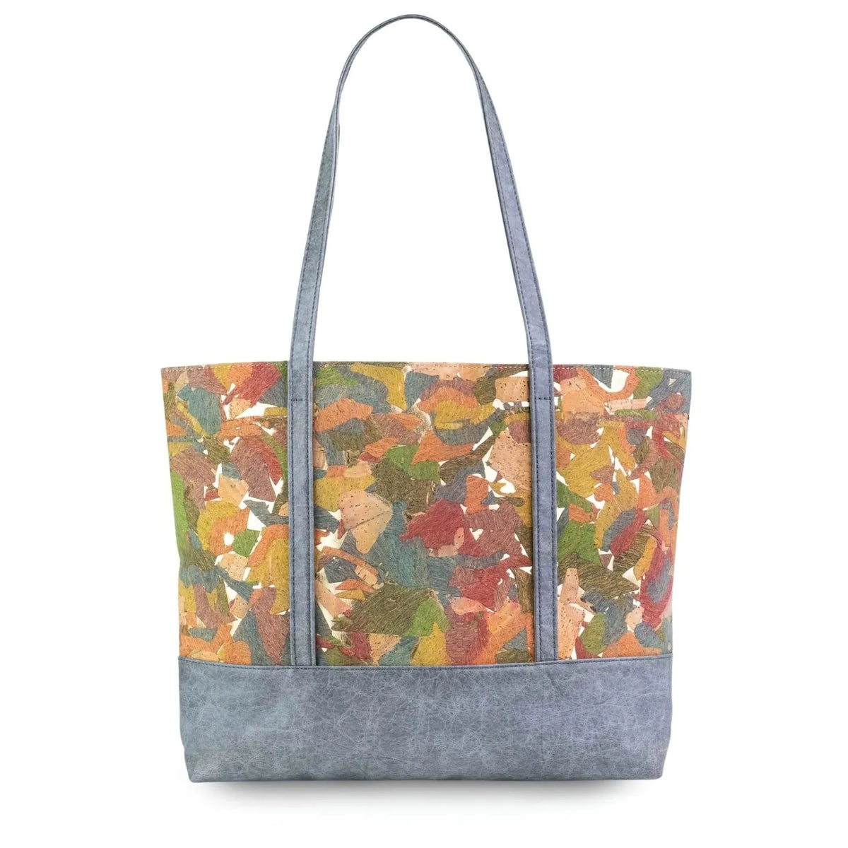 Laguna Mountain cork panel tote with multicolor geometric cork pattern