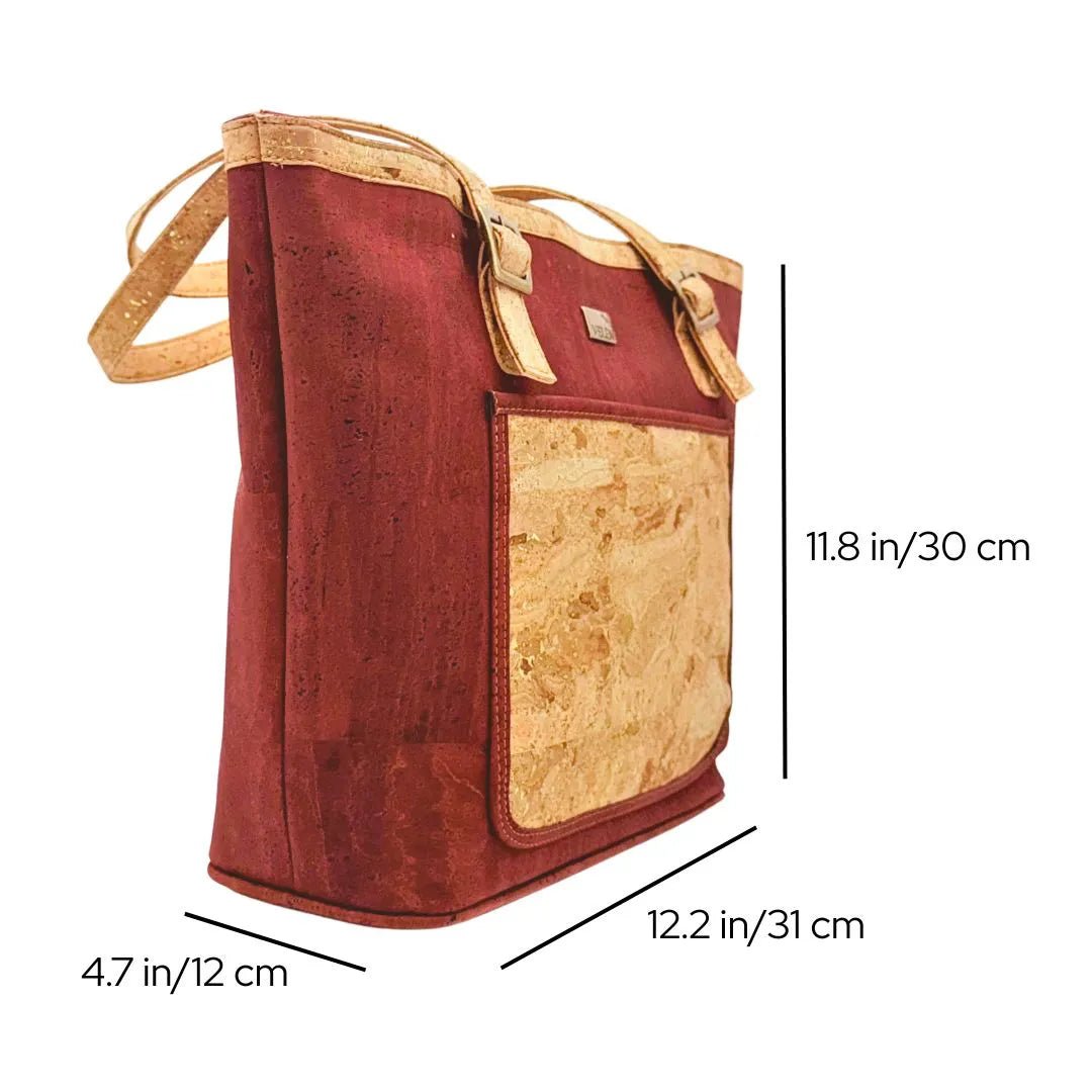 Dimensions of Denver Cork Tote are 11.8 inches tall, 12.2 inches wide, and 4.7 inches deep