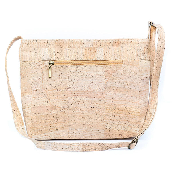 Back zip pocket of Large Two Tone Natural Cork Womens Crossbody Bag from Texas Cork Company