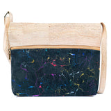 Front of Large Two Tone Natural Cork Womens Crossbody Bag in Black and Rainbow from Texas Cork Company