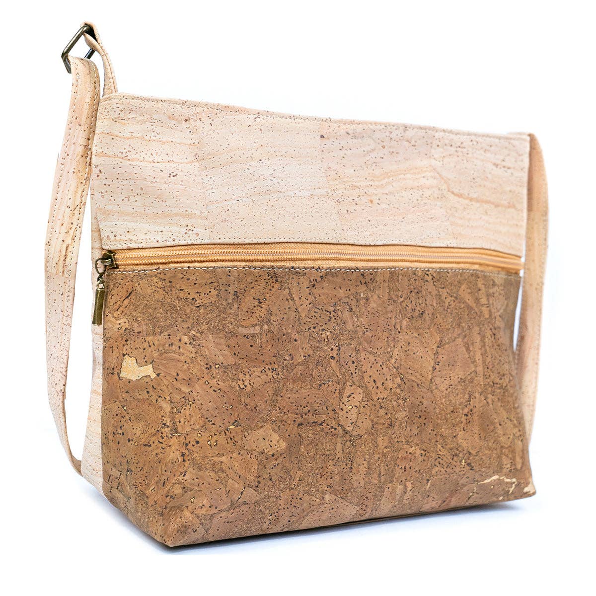 Side of Large Two Tone Natural Cork Womens Crossbody Bag from Texas Cork Company