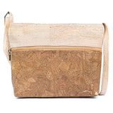Front of Large Two Tone Natural Cork Womens Crossbody Bag in Tobacco  and Gold from Texas Cork Company