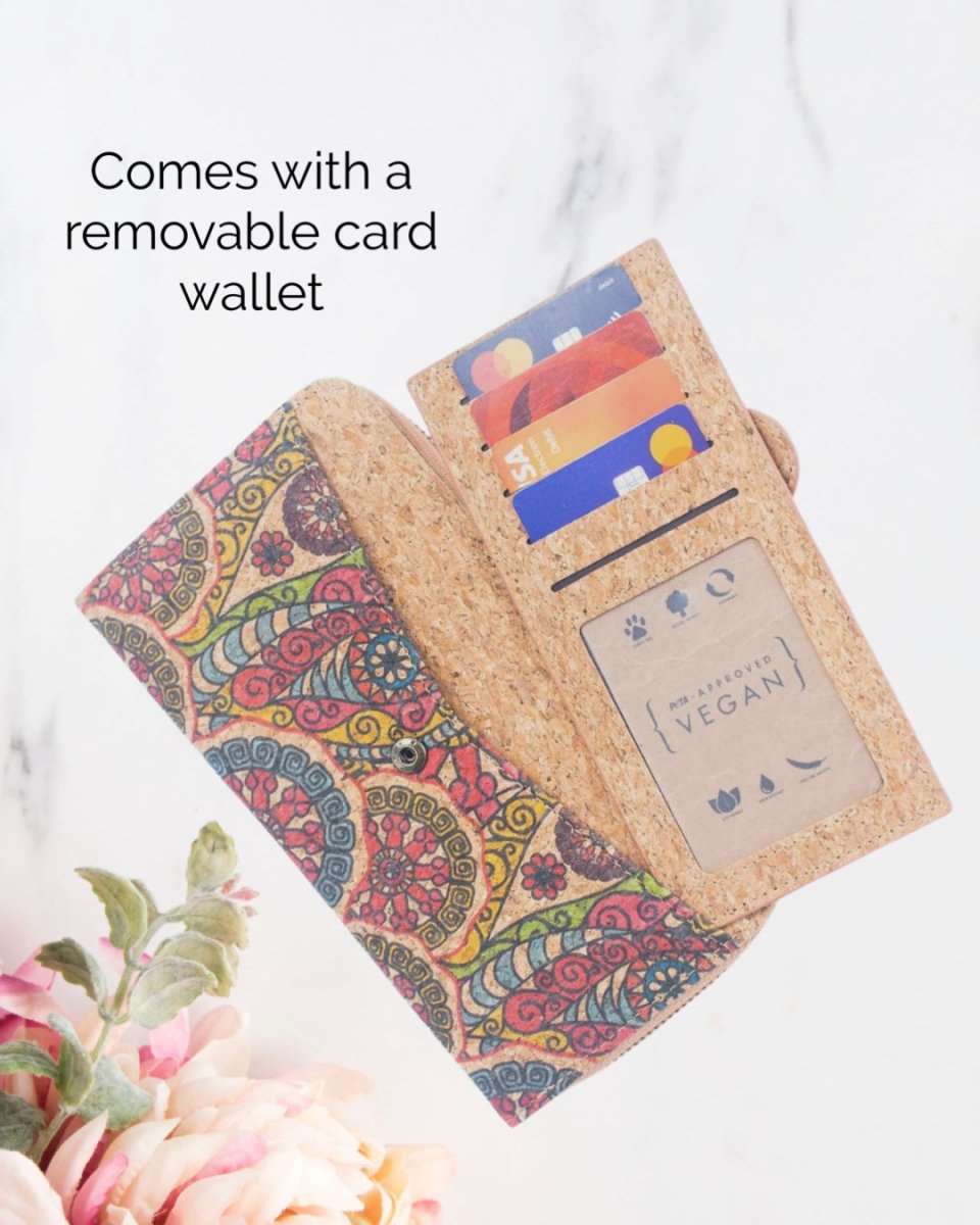 Long Natural Cork Women's Printed Wallet with Card Holder Removed from Texas Cork Company