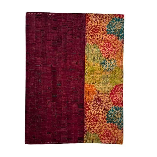 Cork Leather Spiral Cover - front - Maroon with colorful mums on right border