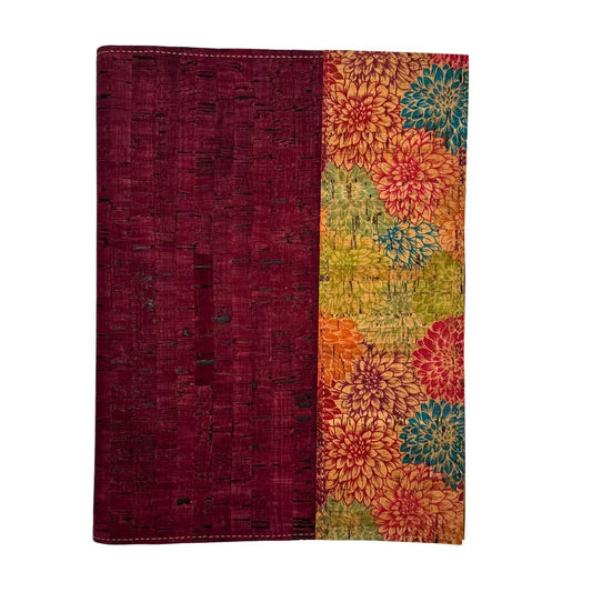 Cork Leather Spiral Cover - front - Maroon with colorful mums on right border