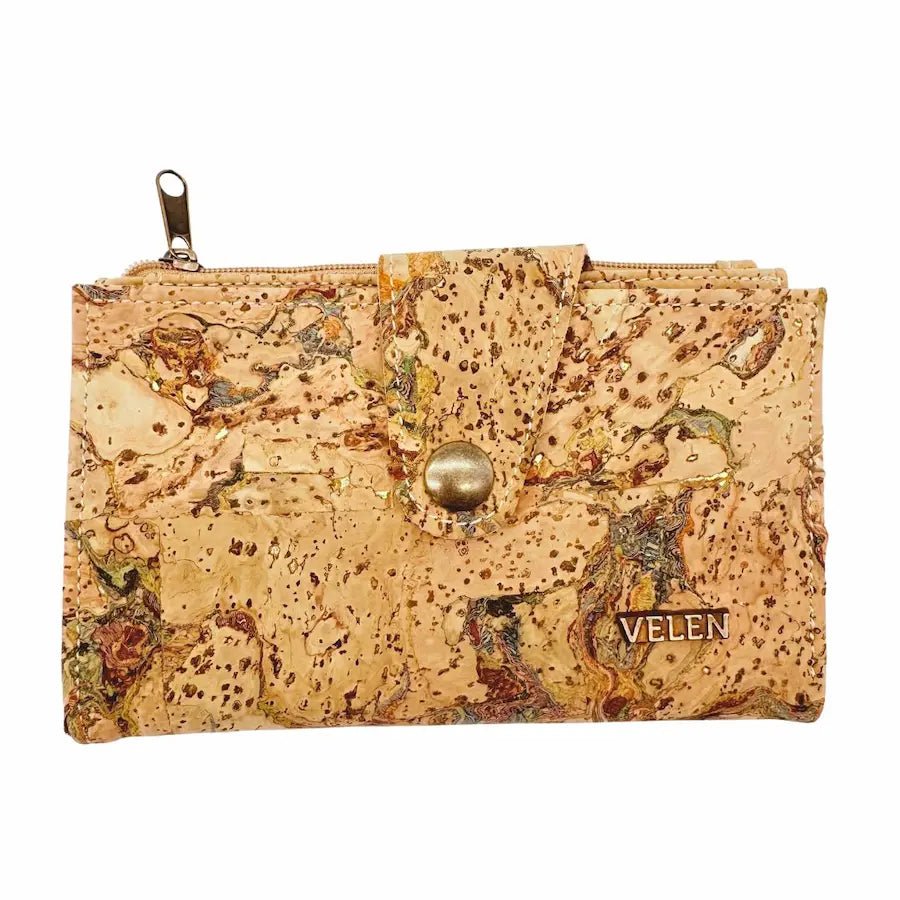 Front view of women's Sierra Snap wallet in Roots