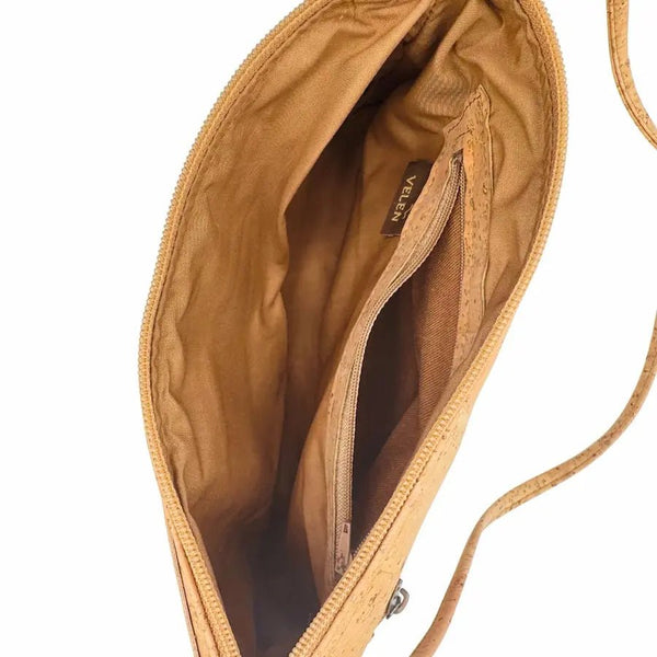 Phoenix Moder Mala - Cork Crossbody inside showing zip pocket
