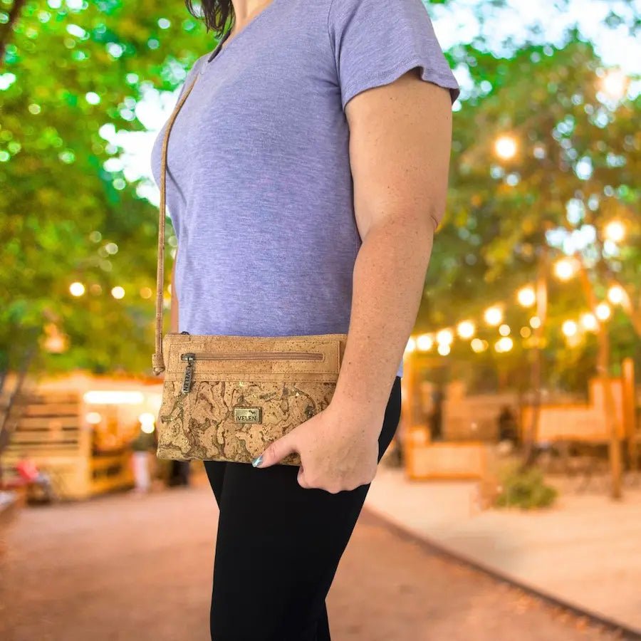 Woman wearing the Phoenix Moder Mala - Cork Crossbody 