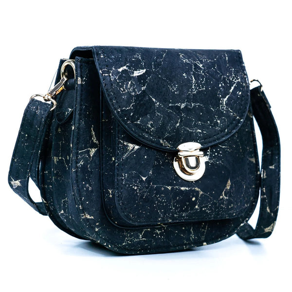 Monaco black cork crossbody bag angled
