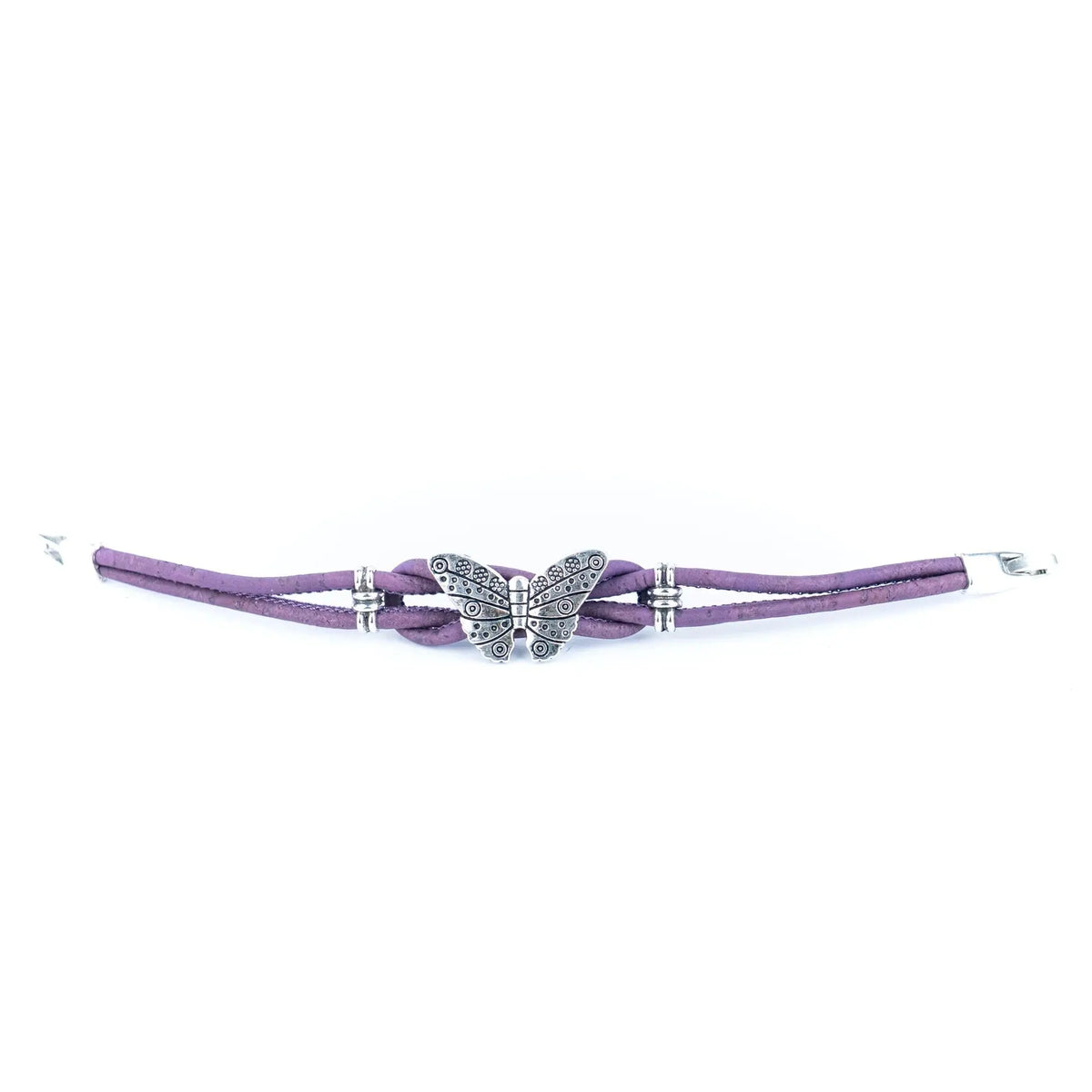 Full View of Purple Monarch Butterfly Cork Bracelet