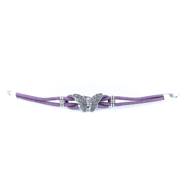 Full View of Purple Monarch Butterfly Cork Bracelet