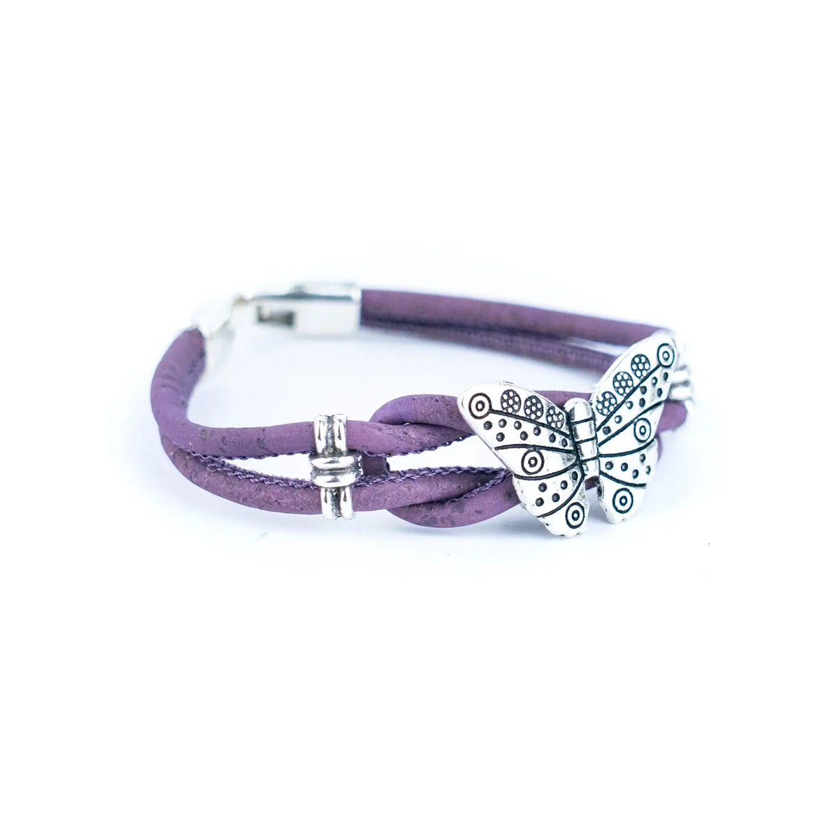 Purple Butterfly Cork Bracelet Side View