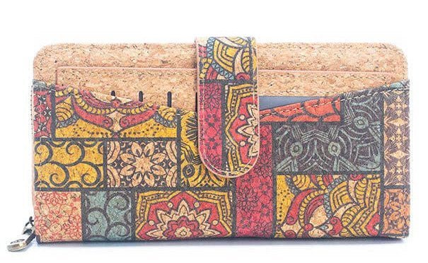 Mosaic Long Natural Cork Women's Printed Wallet with Card Holder from Texas Cork Company