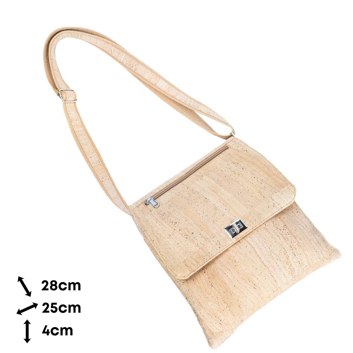 Dimensions of Natural Cork Satchel Crossbody Bag from Texas Cork Company