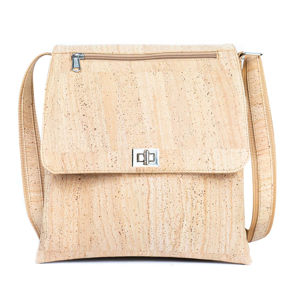 Front view of Natural Cork Satchel Crossbody Bag from Texas Cork Company