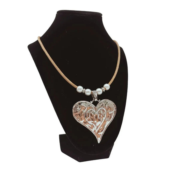 Cork Necklace with Large Silver Alloy Heart Pendant